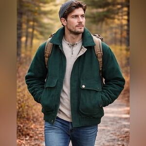 Vintage Boston Traders Men’s  Wool Blend Green Bomber Jacket Size M Zip Front